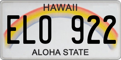 HI license plate ELO922