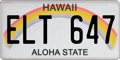 HI license plate ELT647
