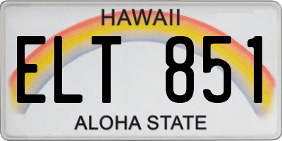 HI license plate ELT851