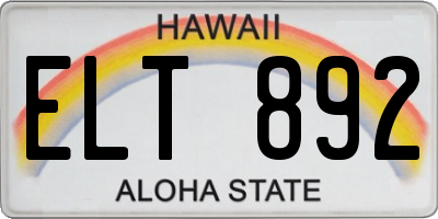 HI license plate ELT892