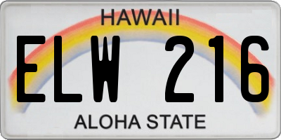 HI license plate ELW216