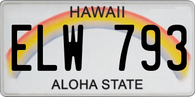 HI license plate ELW793