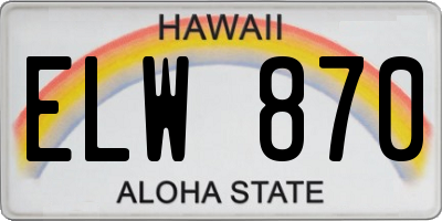 HI license plate ELW870