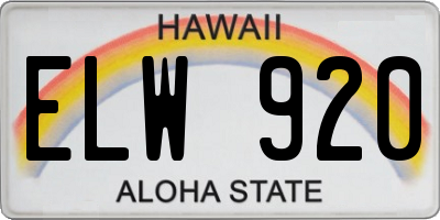 HI license plate ELW920
