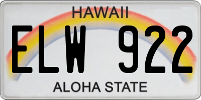 HI license plate ELW922