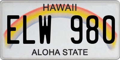 HI license plate ELW980