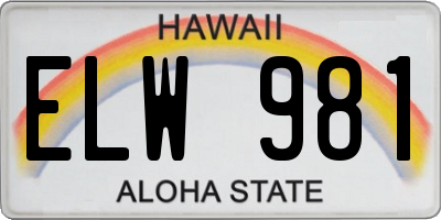 HI license plate ELW981