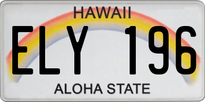 HI license plate ELY196