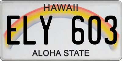 HI license plate ELY603