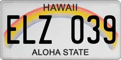 HI license plate ELZ039