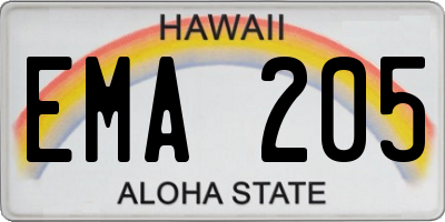 HI license plate EMA205