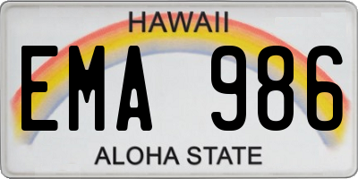 HI license plate EMA986