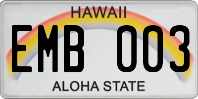 HI license plate EMB003
