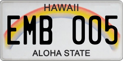 HI license plate EMB005