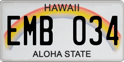 HI license plate EMB034