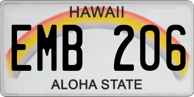 HI license plate EMB206