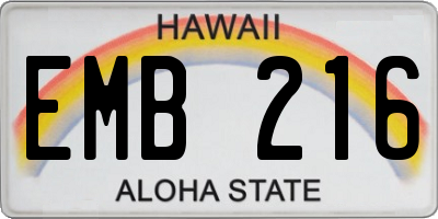 HI license plate EMB216