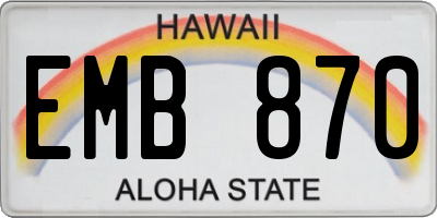 HI license plate EMB870