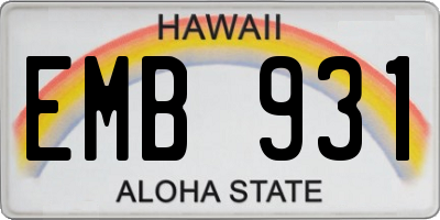 HI license plate EMB931