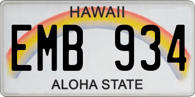 HI license plate EMB934