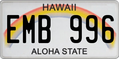 HI license plate EMB996