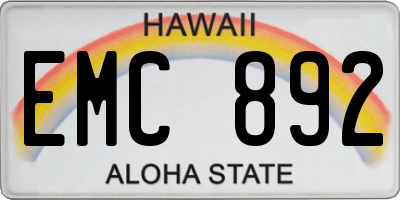 HI license plate EMC892