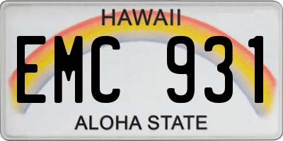 HI license plate EMC931