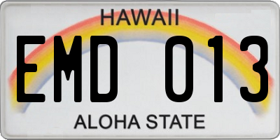 HI license plate EMD013