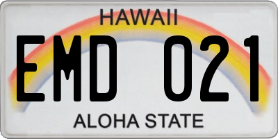 HI license plate EMD021