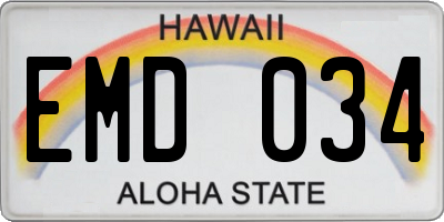 HI license plate EMD034