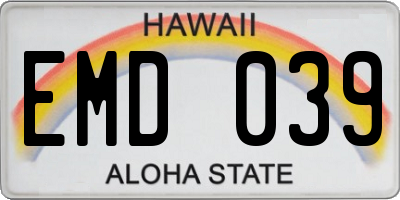 HI license plate EMD039