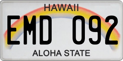 HI license plate EMD092