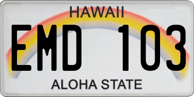 HI license plate EMD103