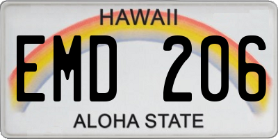 HI license plate EMD206