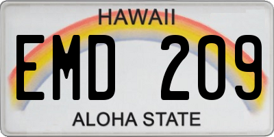 HI license plate EMD209