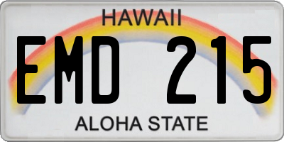 HI license plate EMD215