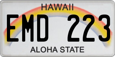 HI license plate EMD223