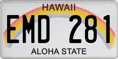 HI license plate EMD281