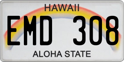 HI license plate EMD308