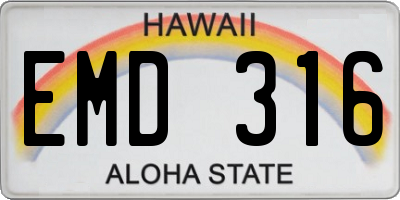 HI license plate EMD316