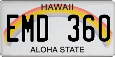 HI license plate EMD360