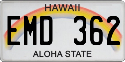 HI license plate EMD362