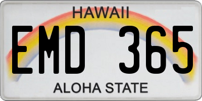 HI license plate EMD365