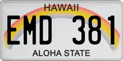 HI license plate EMD381