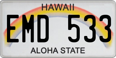 HI license plate EMD533