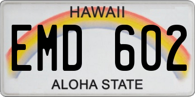 HI license plate EMD602