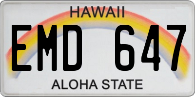HI license plate EMD647