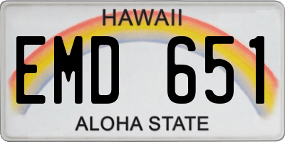 HI license plate EMD651