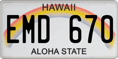 HI license plate EMD670