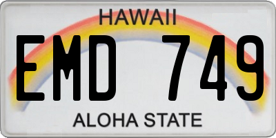 HI license plate EMD749